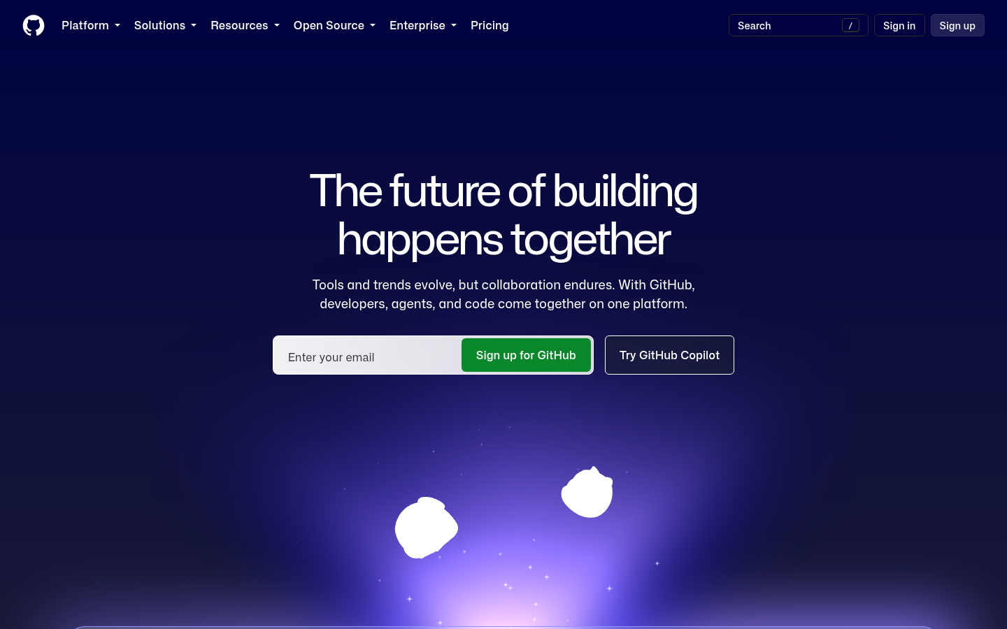 The GitHub homepage