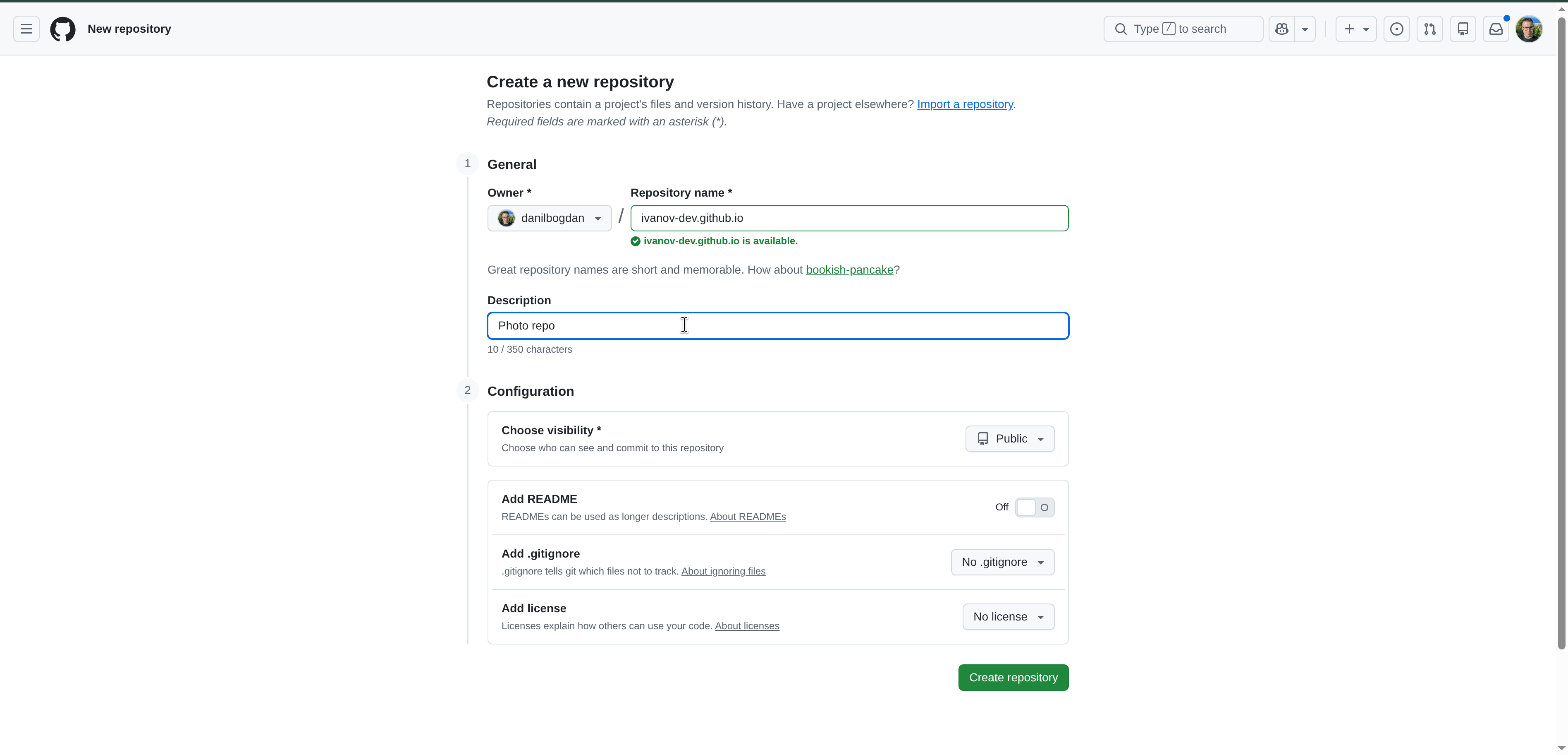 Creating the ivanov-dev.github.io repository